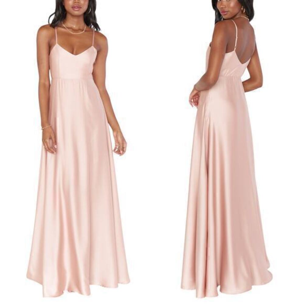Show Me Your Mumu Faith Maxi Dress in Rose Gold Luxe Satin size Medium